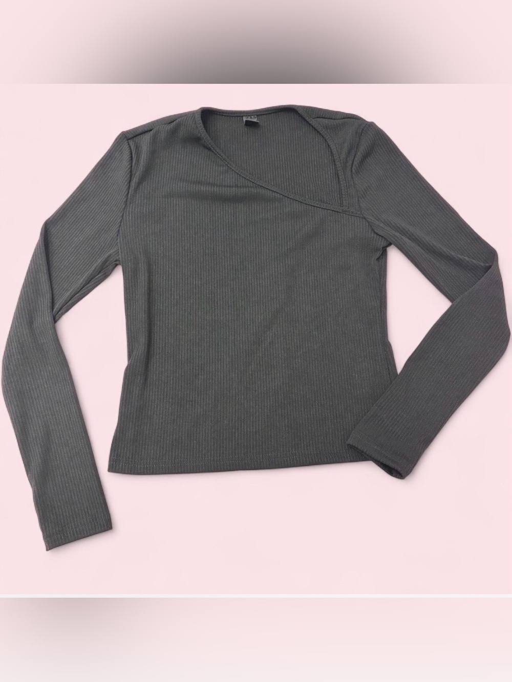SHEIN Women’s Black Ribbed Asymmetric Long Sleeve Top Whimsygoth Casual Sz L
